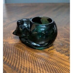Indiana Glass Company Emerald Green Sleeping Cat Paperweight Candle Holder
